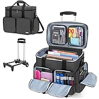 CURMIO Rolling Teacher Tote Bag with Padded Laptop Compartment for up to 15.6 Inches Laptop, Wheeled Teacher Bag for Teaching, Office, Craft, Black