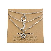 Stainless Steel Sun and Moon Star Necklace 3 Best Friend Friendship Sister Set for Women Teens Girls Mom Daughter BFF Jewelry Gifts