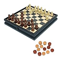 WE Games Medieval Chess & Checkers Set w/ Polystone Pieces, Black Stained Board & Drawer - 15 in.