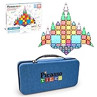 PicassoTiles 80PC Magnetic Diamond Tiles + Carry Case Bundle: STEAM Educational Playset for Kids Includes Travel Storage Organizer - Fun Learning Construction Toy, Creative Design, Sensory Development