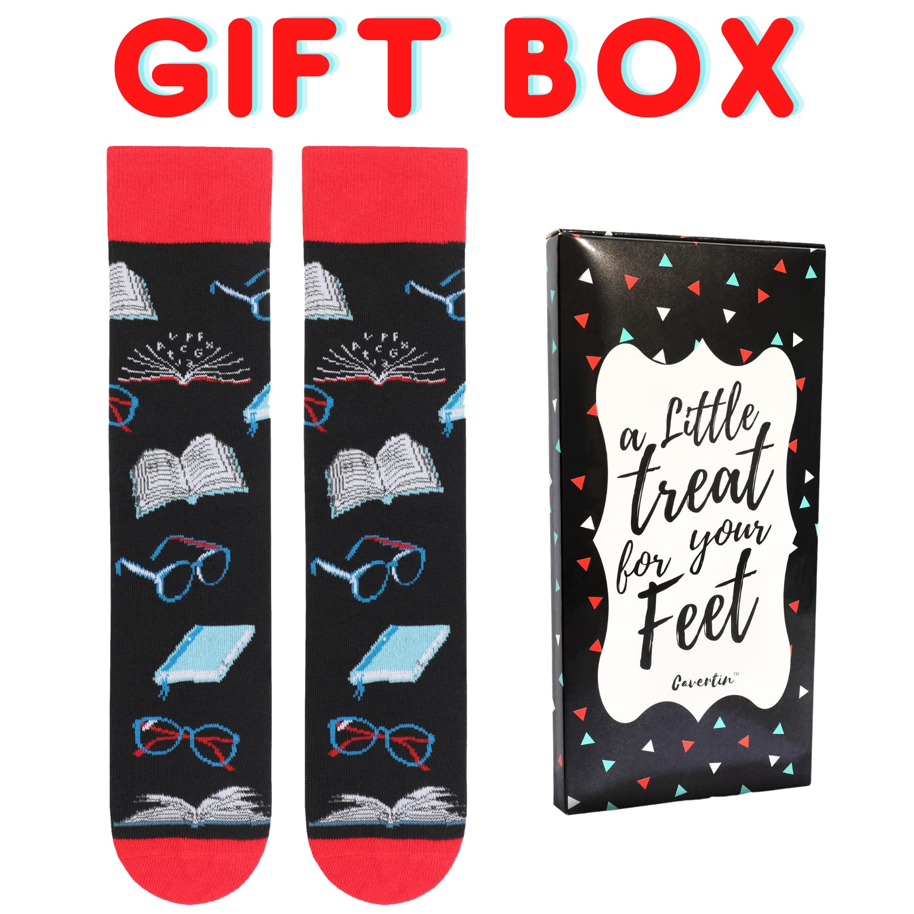Cavertin Women's Novelty Socks with Gift Box Cat Lover Dog Mom Book Lover Cat Mom Llama Unicorn Sloth Corgi