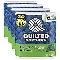 Quilted Northern Ultra Soft & Strong Toilet Paper, 24 Mega Rolls = 96 Regular Rolls, 5X Stronger*, Premium Soft Toilet Tissue with Recyclable Paper Packaging