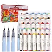 Watercolor Brush Pens 120pcs Assorted Colors Brush Pens Artists Markers,3 Water Brush Pens Watercolor Painting Markers with Online Tutorial Video for Coloring and Drawing(120 Colors)