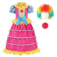 ReliBeauty Toddler Clown Costume for Kids Girls Circus Costume with Wig