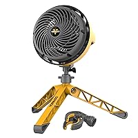 EXO5 Heavy-Duty Shop Air Circulator Fan with High-Impact Housing, Collapsible Tripod Base, Clamp Attachment, Yellow, 7 In.