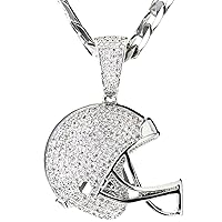 metaltree98 Silver Plated Iced Out Football Helmet Pendant Cuban Chain Set BCH 1149 S