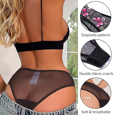 Avidlove Sexy Panties for Women Butterfly Embroidered Underwear Mesh  Panties Pack