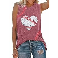 Baseball Tank Tops Women Baseball Heart Print Shirt Funny Play Ball Tank Casual Sleeveless Vest Summer Graphic Tee Top