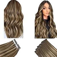 2 Packs - Sunny Tape in Hair Extensions Real Human Hair Brown Highlight and Vrigin Injection Tape in Hair Extensions 24 Inch