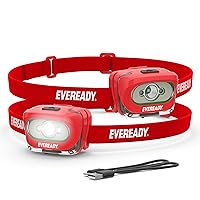 Eveready X200 LED Rechargeable Headlamps (2-Pack), Super Bright IPX4 Water Resistant Head Lights for Running, Camping, Emergency, Outdoors (USB Cable Included)