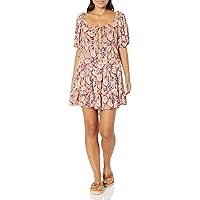 Angie Women's Tiered Short Sleeve Dress with Keyhole and Open Back