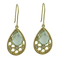 Green Amethyst Pear Shape Gemstone Jewelry 10K, 14K, 18K Yellow Gold Drop Dangle Earrings For Women/Girls
