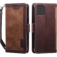 LOFIRY- Case for iPhone 14/14 Plus/14 Pro/14 Pro Max, Wallet Case, Durable Leather Magnetic Flip Phone Cases, with Card Pouch Wrist Strap, Shockproof Protective (14 Plus 6.7'',Brown)
