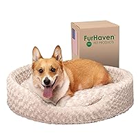 Furhaven Dog Bed for Large Dogs w/ Removable Washable Cover & Pillow Cushion Insert, For Dogs Up to 55 lbs - Ultra Plush Faux Fur Oval Lounger - Cream, XL/Extra Large