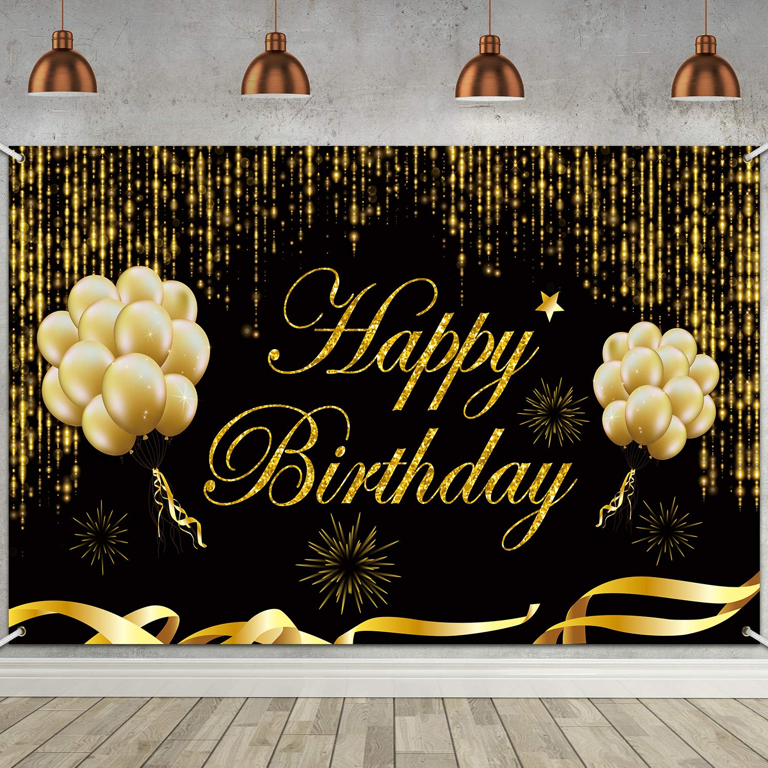 Mua 6 x  Happy Birthday Party Backdrop Banner, Large Fabric Washable  Glitter Sign Poster Background for 30th 40th 50th 60th 70th 80th Birthday  Party Supplies Decorations (Black Gold) trên Amazon Mỹ