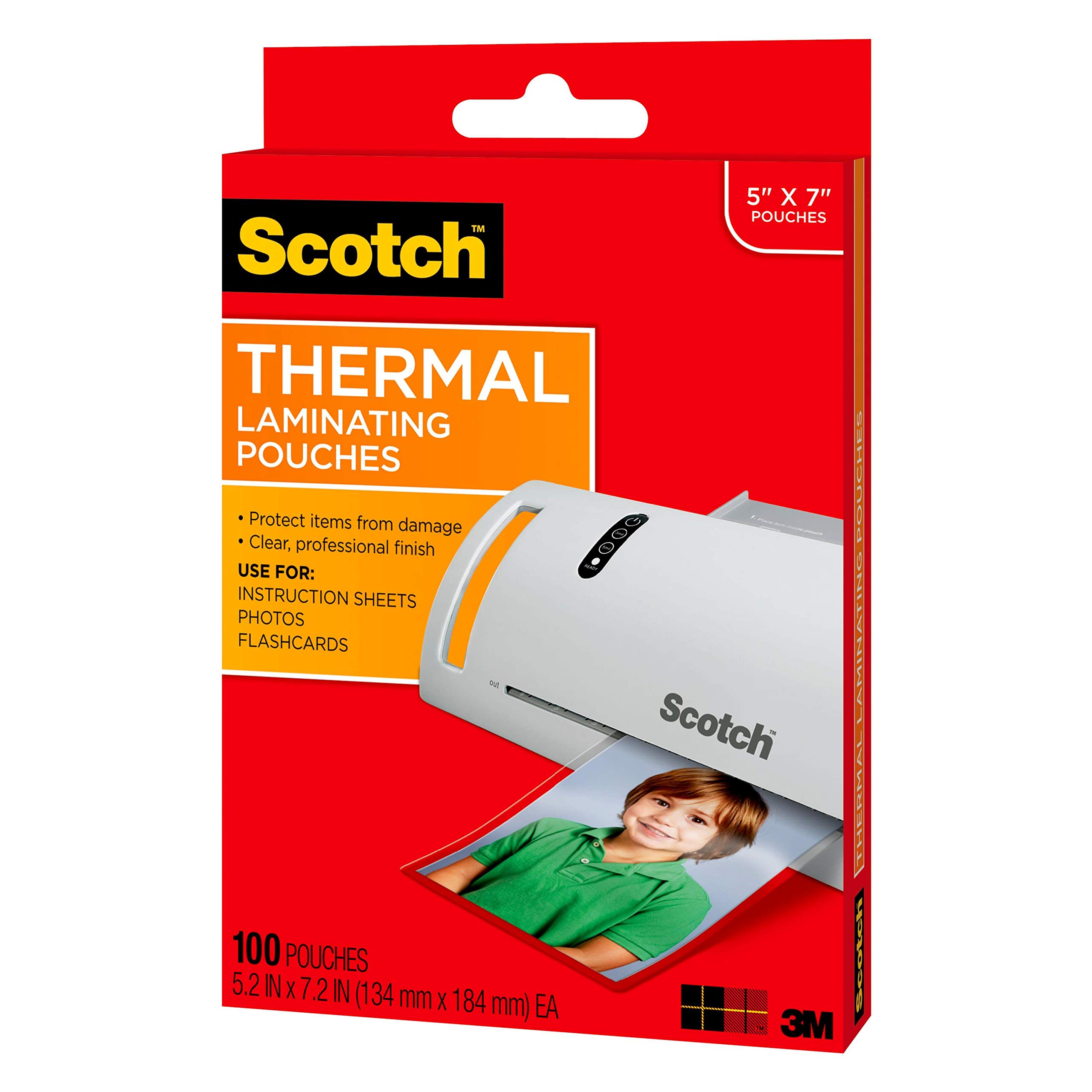 Scotch Thermal Laminating Pouches Premium Quality, 5 Mil Thick for Extra Protection, 100 Pack Photo Size Laminating Sheets, Our Most Durable Lamination Pouch, 5 x7 inches, Clear (TP5903-100)
