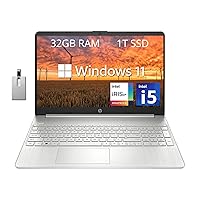 HP 15.6'' FHD Everyday Laptop, Intel Core i5-1135G7, 32GB RAM, 1TB PCIe SSD, Intel Iris Xe Graphics, Wi-Fi 5, Ture Vision HD Camera, Full-Size Keyboard, Windows 11 Home, Silver, 32GB USB Card