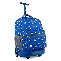 J World New York Sunrise Kids Rolling Backpack for Girls Boys Teen. Roller Bookbag with Wheels, Little Stars, 18