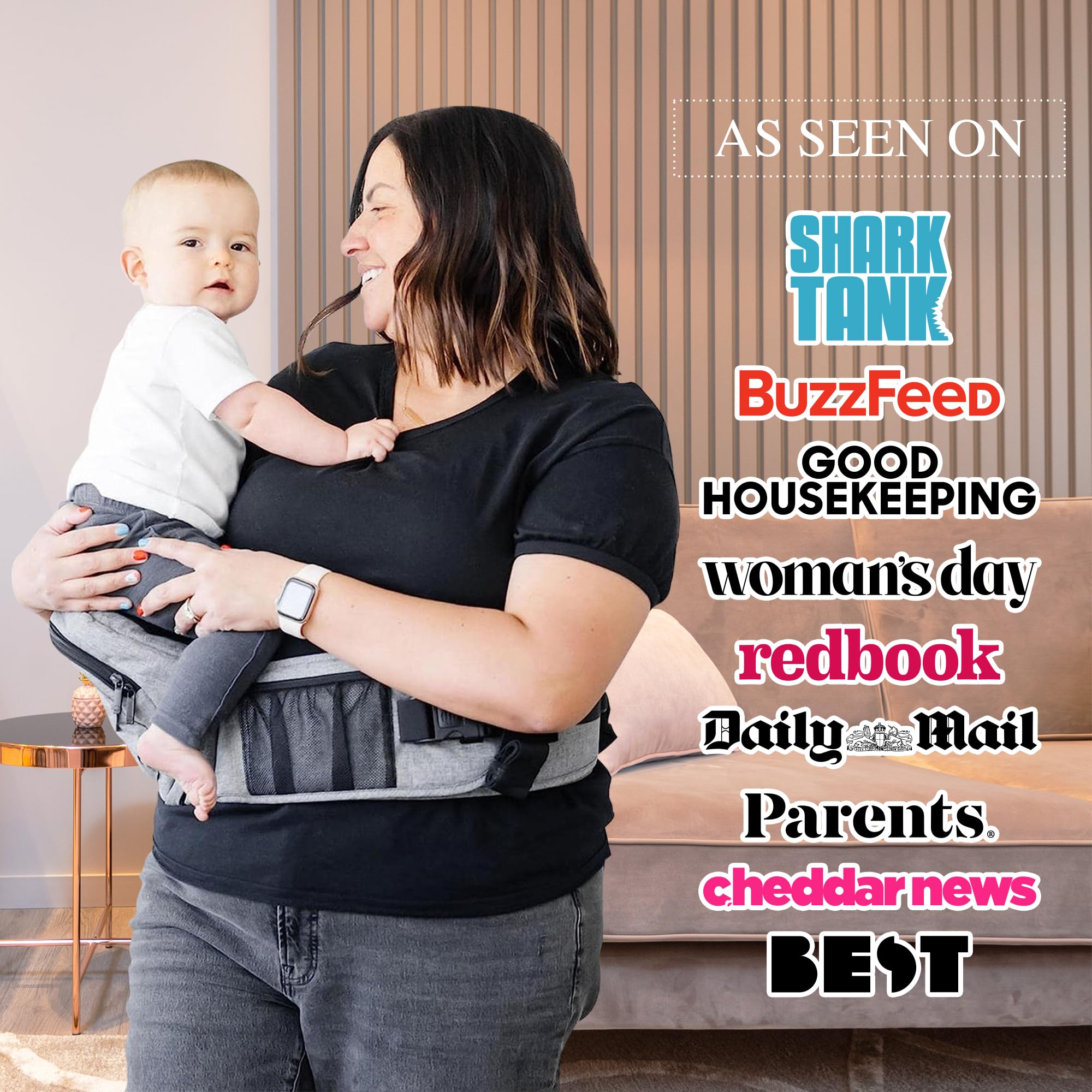 Tushbaby - Safety-Certified Hip Seat Baby Carrier - Mom’s Choice Award Winner, Seen on Shark Tank, Ergonomic Carrier & Extenders for Newborns & Toddlers (Carrier, Grey)
