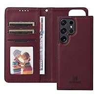 Compatible with Samsung Galaxy S24 Ultra Wallet Case Detachable Back Case with Card Holder/Wrist Strap, PU Leather Flip Folio Case with Magnetic Stand Shockproof Phone Cover (Color : Wine Red)