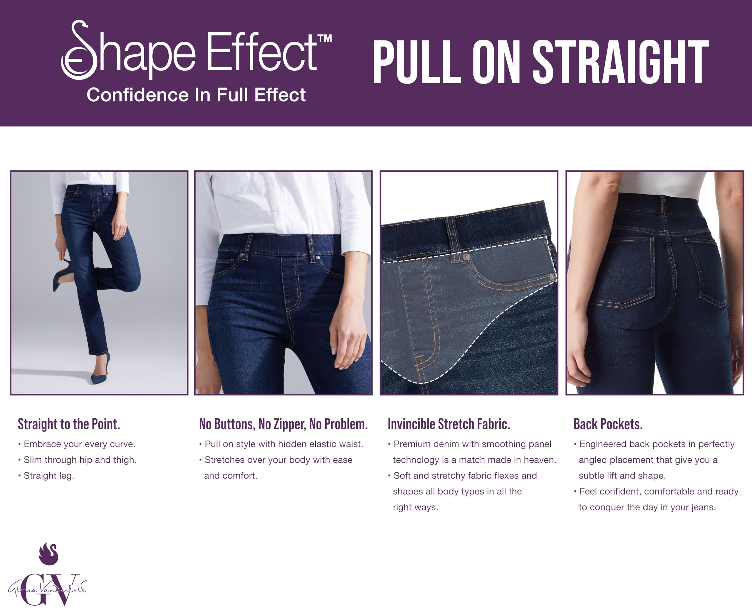 Gloria Vanderbilt Women's Shape Effect Pull on High Rise Straight Leg Jean