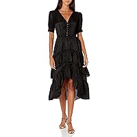 The Kooples Women's Mid Length Asymmetrical Dress with Fitted, Elastic Waistline