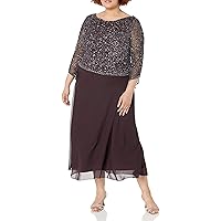 J Kara Women's Petite Long Beaded Dress with Cowl Neck