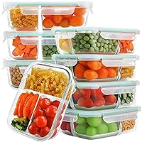 Bayco 8 Pack Glass Meal Prep Containers 3 Compartment, Glass Food Storage Containers with Lids, Airtight Glass Lunch Bento Boxes, BPA-Free & Leak Proof (8 lids & 8 Containers)