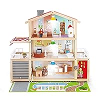 Hape Doll Family Mansion| Award Winning 10 Bedroom Doll House, Wooden Play Mansion with Accessories for Ages 3+ Years Multicolor, L: 31.6, W: 11.4, H: 28.4 inch