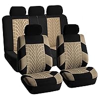 FH Group Car Seat Covers Full Set Premium Cloth - Universal Fit, Automotive, Low Back Front Washable Seat Covers, Airbag Compatible, Split Bench Rear Seat for SUV, Sedan Beige
