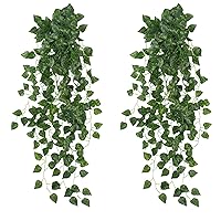 2Pcs Fake Plants for Outside Fake Plant Decor 3.1ft Artificial Hanging Plants Fake Ivy Vine Faux Greenery Vine Plant for Home Room Wall Pot Hanging Planter Indoor Outdoor Décor