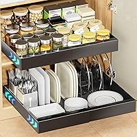 OVICAR Pull Out Cabinet Organizer - Expandable Slide Out Drawers Adhesive Heavy Duty Storage Drawer Shelf with 4pcs Divider Racks for Kitchen Pantry Bathroom Home, 12.2