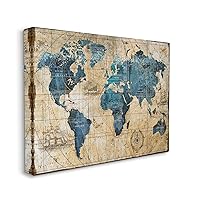 Stupell Industries Vintage Abstract World Map Design Decorative Wall Hangings, multi-color, 24x30, Gallery Wrapped Canvas