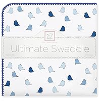 SwaddleDesigns Large Receiving Blanket, Ultimate Swaddle for Baby Boys & Girls, Softest US Cotton Flannel, Best Shower Gift, Made in USA, Little Chickies True Blue, Mom’s Choice Winner,SD-404TB