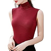 Women's Knit Mesh Tops Fashion High Neck Sleeveless Solid Color Patchwork Stretchy Soft Blouse Casual Work Shirt