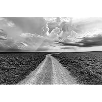 Great Plains Photography Print (Not Framed) Black and White Picture of Dirt Road Leading Through Tallgrass Prairie on Stormy Day in Kansas Flint Hills Wall Art Country Decor (4