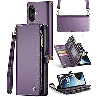ASAPDOS OnePlus Nord CE3 Lite/Nord N30 5g Case Wallet,Retro Suede PU Leather Strap Wristlet Flip Case with Magnetic Closure,[RFID Blocking] Card Holder and Kickstand for Men Women Purple