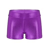 Girls Metallic Dance Shorts Wet Look Sparkle Glitter Tumbling Bottoms Sports Cheer Yoga Gymnastics Athletic Shorts