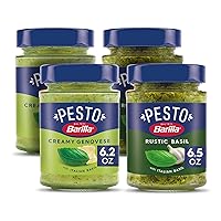 BARILLA Pesto Sauce Variety Pack (Pack of 4) - Rustic Basil Pesto (6.5 oz.) & Creamy Genovese Pesto (6.2 oz.) - Imported From Italy - Made with Fragrant Italian Basil & Freshly Grated Italian Cheeses