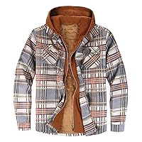 Winter Coat Plus Size Mens Full Zip Quilted Lined Flannel Plaid Shirts Jacket Thicken Warm Coats Hooded Outerwear