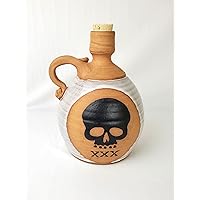 Hand Thrown Pottery Jug with Skull and XXX Corked Whiskey Decanter or Moonshine Jug Handmade in North Carolina