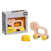 Petit Collage Lion and Baby Wooden Push Toy – Cute Wooden Rolling Toy Ideal for Ages 12 Months and Older – Active Toy Encourages Movement, Makes a Great Gift