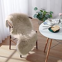 Small Faux Fur Rug 2x4 ft Ultra Soft Sheepskin Rug Chair Sofa Cover Seat Pad, Beige Fluffy Shag Rug for Bedroom Nursery Kids Room, Luxury Shaggy Rug Fuzzy Plush Floor Carpets
