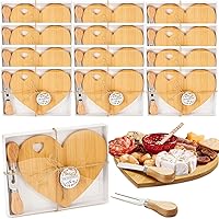 Patelai 12 Set Bridal Shower Party Favors Wooden Heart Shaped Cheese Board Cheese Knives Set Thank You Tags with White Box Gifts for Guests Prizes Wedding Party Baby Shower Valentines Day (Bamboo)