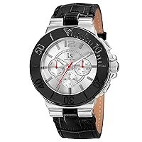 Joshua & Sons Men's Multifunction Dual Time Zone Watch - 3 Subdials, Two Time Zone and Date Complication on Embossed Alligator Pattern Leather - JS96