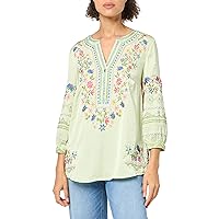 John Mark Women's Embroidered Tunic with Printed Back and Three Quarters Sleeves