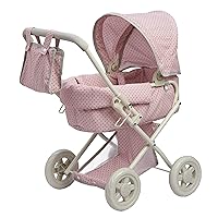 Buggy-Style Baby Doll Stroller with Retractable Canopy, Storage Underneath, Detachable Bassinet, Travel Nursery Bag, Comfortable to Push, Pink and Gray