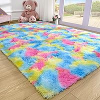 ST. BRIDGE Soft Fluffy Rainbow Rugs for Girls Bedroom 5x8, Shaggy Kids Playroom Rugs, Colorful Plush Rug for Living Room Nursery, Cute Fuzzy Carpet Home Decor Mat for Baby Toddlers Teens, Teal