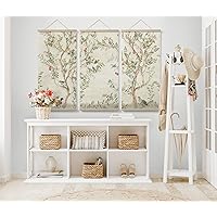COCODECO Chinoiserie Cream Wall Hanger Floral Bird Wall Art | 3 Set Hanging Poster with Wood Frames 17