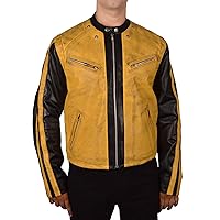 F&H Men's Distressed Black and Yellow Colossus Genuine Leather Jacket
